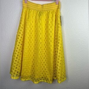 Yellow circle lazer cut midi skirt